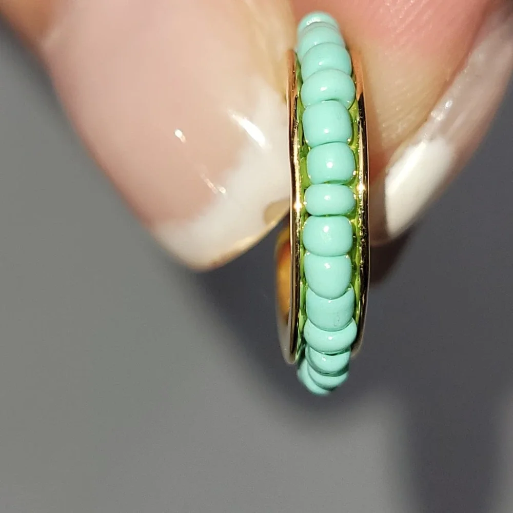 Retro Beaded Metal Alloy Earrings‎ C Font Bohemian Color Simple Women's Earrings